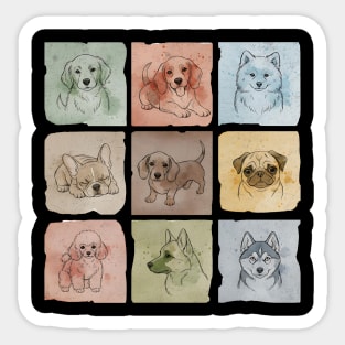 Cute Puppy Breeds Grid Design Sticker